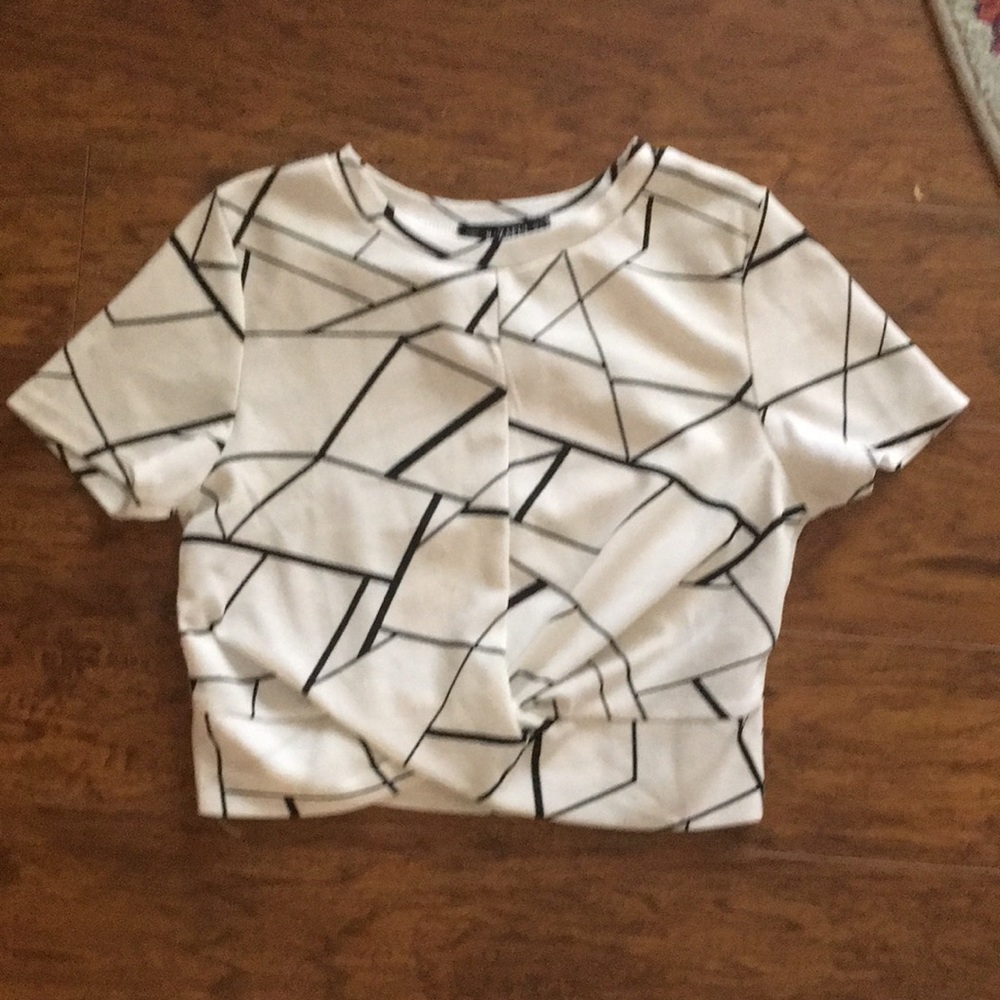 zaful crop top • abstract design • small dotted coffee stain